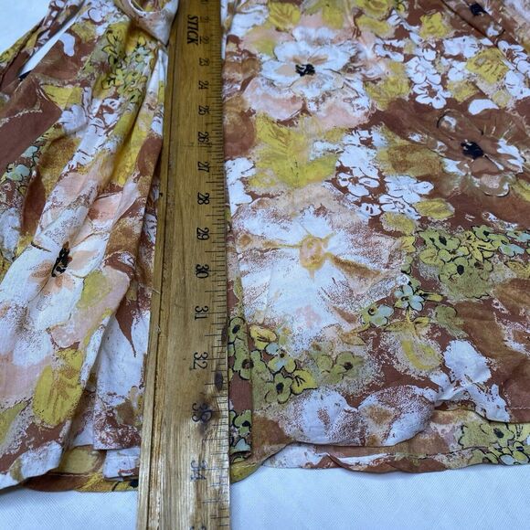 Free People Freddy Mini Dress Floral Print V-Neck Tie Cocoa Tan Women's Size M - Picture 9 of 10